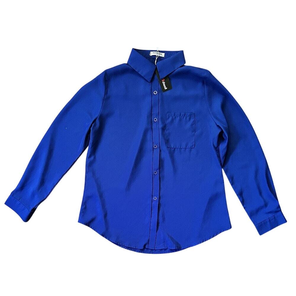 NWT Hotouch Royal Blue Long Sleeve Flowy Button Down Shirt Small
